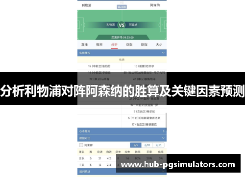 分析利物浦对阵阿森纳的胜算及关键因素预测
