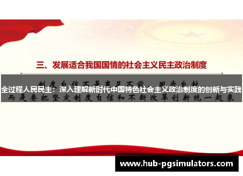 全过程人民民主：深入理解新时代中国特色社会主义政治制度的创新与实践