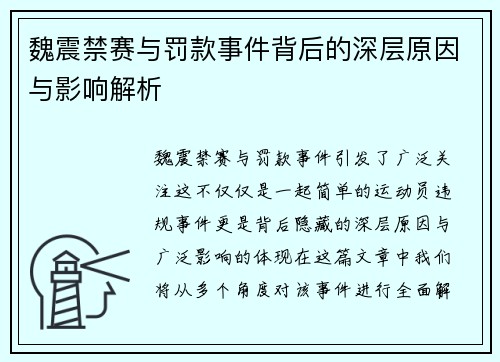 魏震禁赛与罚款事件背后的深层原因与影响解析